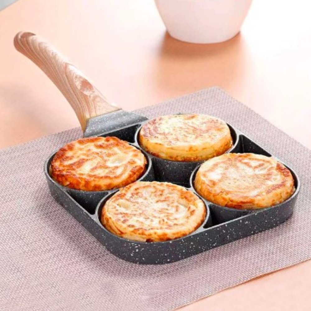 Gourmet 4 Egg Hole Frying Pan Non-Stick Gray Oven Safe to 400 F